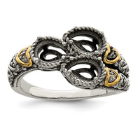 Sterling Silver Antiqued w/14k 3-stone w/Diamond Mother's Ring