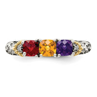 Sterling Silver Antiqued w/14k 3-stone w/Diamond Mother's Ring Semi-Mount