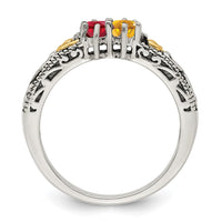 Sterling Silver Antiqued w/14k 2-stone w/Diamond Mother's Ring Semi-Mount