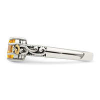 Sterling Silver Antiqued w/14k 2-stone w/Diamond Mother's Ring