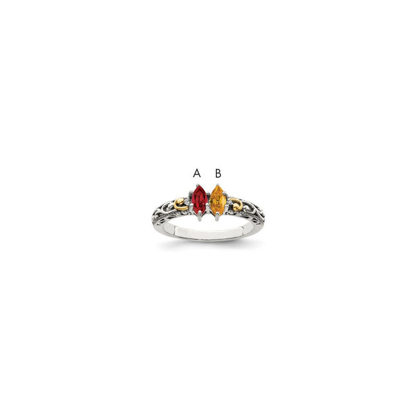 Sterling Silver Antiqued w/14k 2-stone w/Diamond Mother's Ring