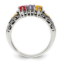 Sterling Silver Antiqued w/14k 3-stone w/Diamond Mother's Ring Semi-Mount