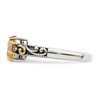 Sterling Silver Antiqued w/14k 3-stone w/Diamond Mother's Ring Semi-Mount