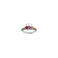 Sterling Silver Antiqued w/14k 3-stone w/Diamond Mother's Ring Semi-Mount
