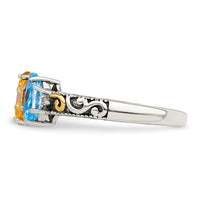 Sterling Silver Antiqued w/14k 4-stone w/Diamond Mother's Ring Semi-Mount