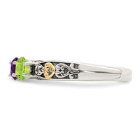 Sterling Silver Antiqued w/14k 3-stone w/Diamond Mother's Ring