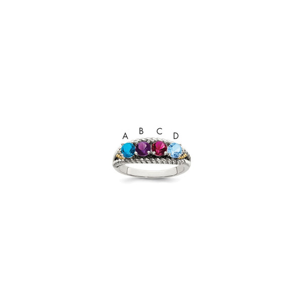 Sterling Silver Antiqued w/14k 4-stone w/Diamond Mother's Ring Semi-Mount