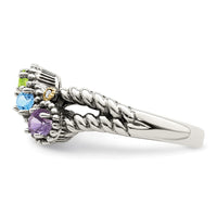 Sterling Silver Antiqued w/14k 3-stone w/Diamond Mother's Ring Semi-Mount