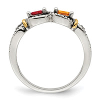 Sterling Silver Antiqued w/14k 2-stone w/Diamond Mother's Ring