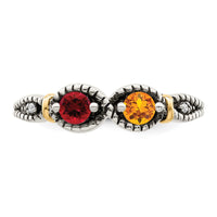 Sterling Silver Antiqued w/14k 2-stone w/Diamond Mother's Ring Semi-Mount