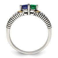 Sterling Silver Antiqued w/14k 2-stone w/Diamond Mother's Ring