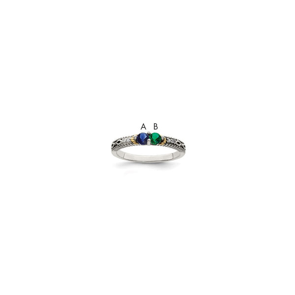 Sterling Silver Antiqued w/14k 2-stone w/Diamond Mother's Ring Semi-Mount