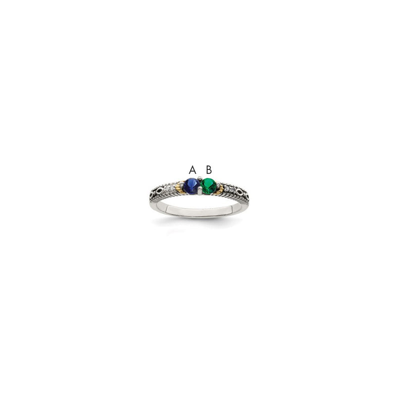 Sterling Silver Antiqued w/14k 2-stone w/Diamond Mother's Ring