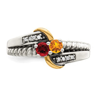 Sterling Silver Antiqued w/14k 2-stone w/Diamond Mother's Ring