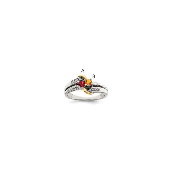 Sterling Silver Antiqued w/14k 2-stone w/Diamond Mother's Ring Semi-Mount