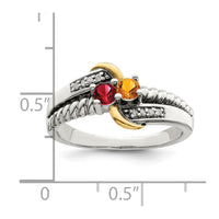 Sterling Silver Antiqued w/14k 2-stone w/Diamond Mother's Ring