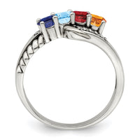 Sterling Silver Antiqued w/14k 4-stone w/Diamond Mother's Ring