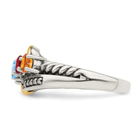 Sterling Silver Antiqued w/14k 4-stone w/Diamond Mother's Ring