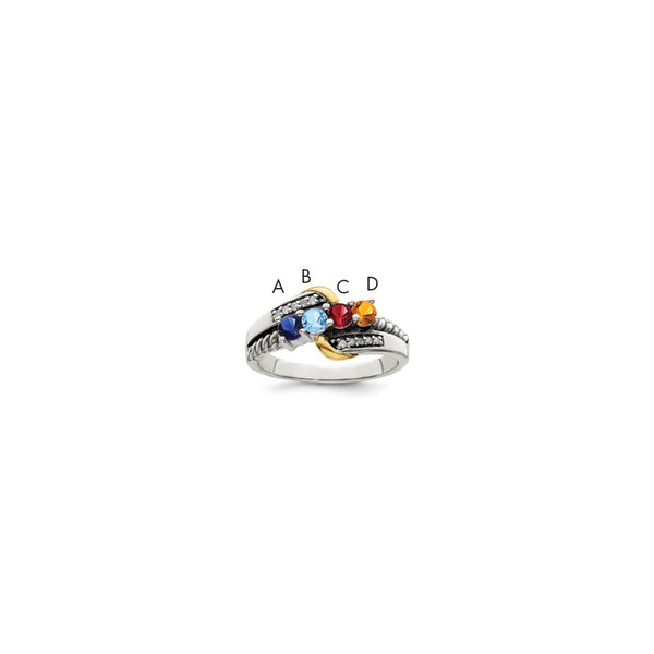Sterling Silver Antiqued w/14k 4-stone w/Diamond Mother's Ring