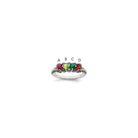 Sterling Silver Antiqued w/14k 4-stone w/Diamond Mother's Ring