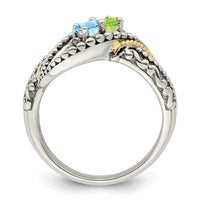 Sterling Silver Antiqued w/14k 2-stone w/Diamond Mother's Ring