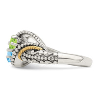 Sterling Silver Antiqued w/14k 2-stone w/Diamond Mother's Ring