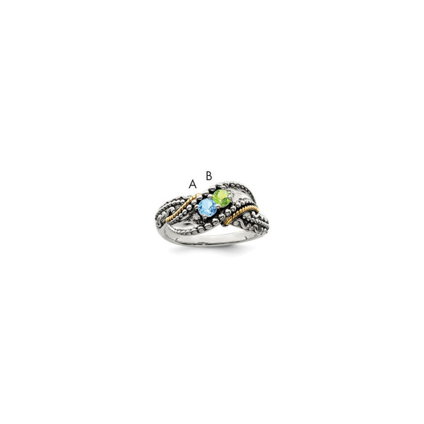 Sterling Silver Antiqued w/14k 2-stone w/Diamond Mother's Ring