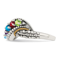 Sterling Silver Antiqued w/14k 5-stone w/Diamond Mother's Ring Semi-Mount