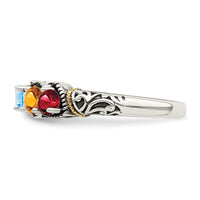 Sterling Silver Antiqued w/14k 4-stone Mother's Ring