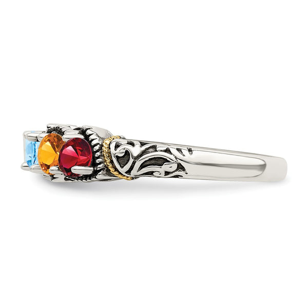 Sterling Silver Antiqued w/14k 4-stone Mother's Ring