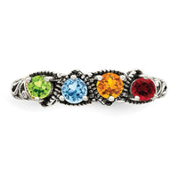 Sterling Silver Antiqued w/14k 4-stone Mother's Ring