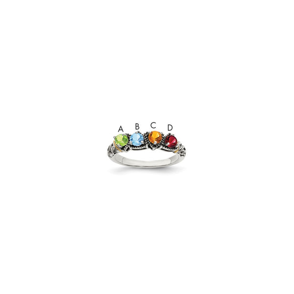 Sterling Silver Antiqued w/14k 4-stone Mother's Ring