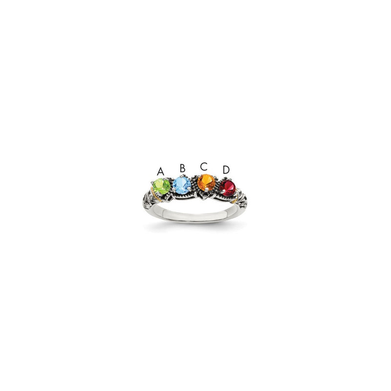 Sterling Silver Antiqued w/14k 4-stone Mother's Ring