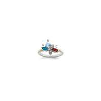 Sterling Silver Antiqued w/14k 3-stone w/Diamond Mother's Ring Semi-Mount