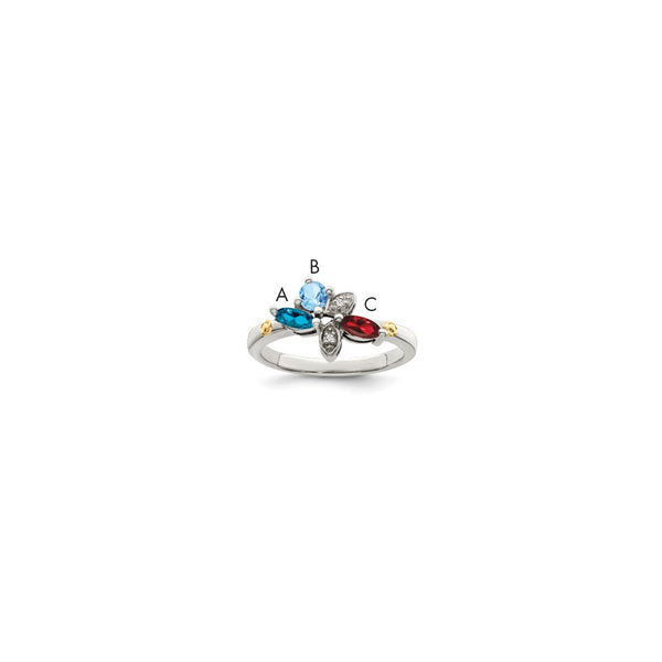 Sterling Silver Antiqued w/14k 3-stone w/Diamond Mother's Ring Semi-Mount