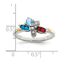 Sterling Silver Antiqued w/14k 3-stone w/Diamond Mother's Ring Semi-Mount