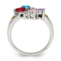 Sterling Silver Antiqued w/14k 4-stone w/Diamond Mother's Ring Semi-Mount