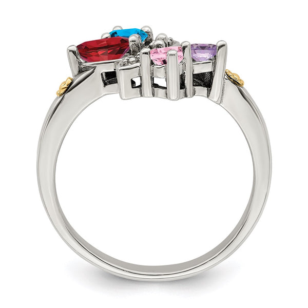 Sterling Silver Antiqued w/14k 4-stone w/Diamond Mother's Ring Semi-Mount
