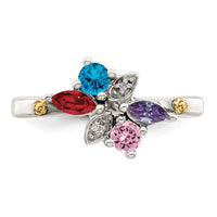 Sterling Silver Antiqued w/14k 4-stone w/Diamond Mother's Ring Semi-Mount