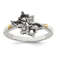 Sterling Silver Antiqued w/14k 4-stone w/Diamond Mother's Ring Semi-Mount