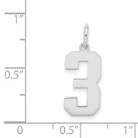 Sterling Silver/Rhodium-plated Polished Number 3 Charm