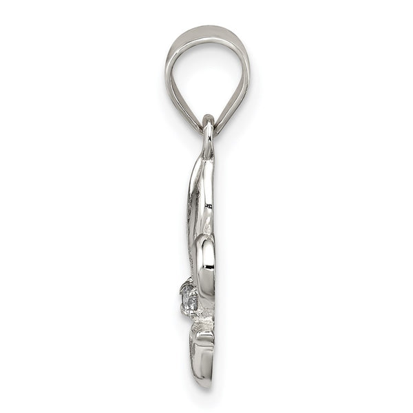 Sterling Silver Rhodium-plated CZ Fleur De Lis Pendant