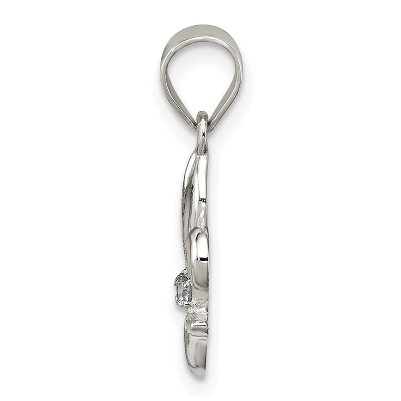Sterling Silver Rhodium-plated CZ Fleur De Lis Pendant