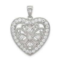 Sterling Silver Rhodium-plated CZ Filigree Heart Pendant