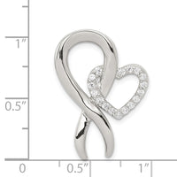 Sterling Silver Rhod-plated CZ Heart/Breast Cancer Ribbon Chain Slide