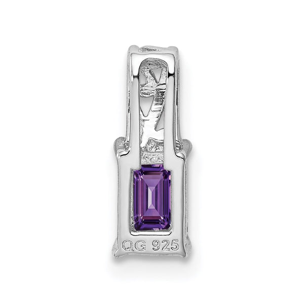 Sterling Silver Rhodium Plated Amethyst Rectangle Pendant
