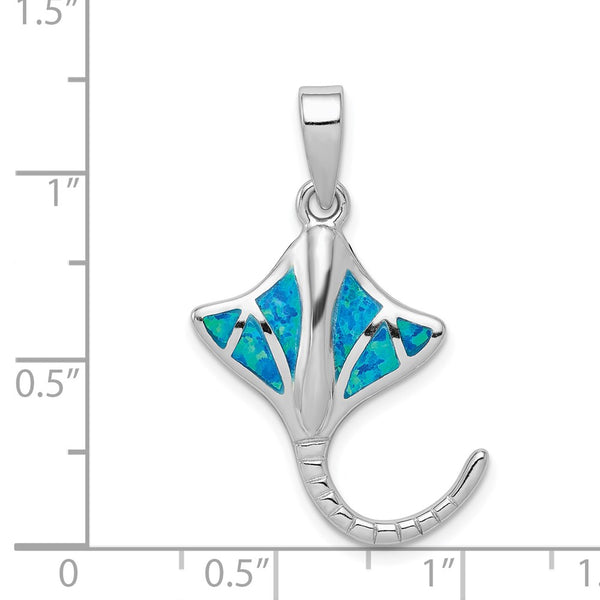 Sterling Silver Rhodium Created Blue Opal Stingray Pendant