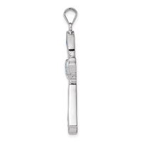 Sterling Silver Rhodium-plated Created Blue Opal / CZ Cross Pendant