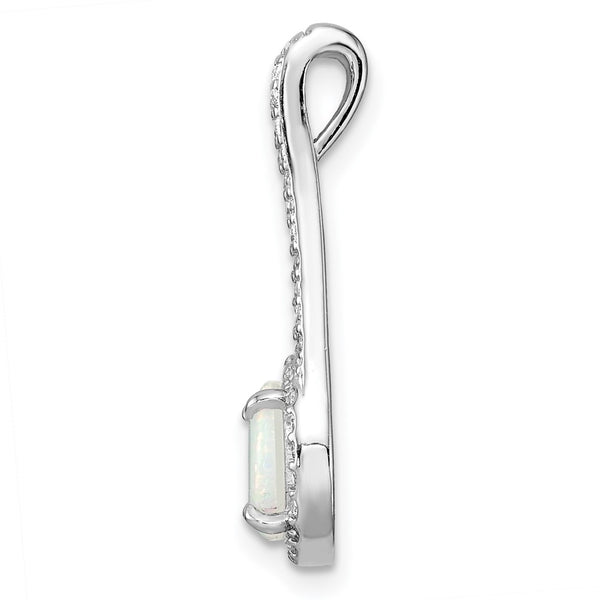 Sterling Silver Rhodium-plated Polished White Opal & CZ Halo Pendant