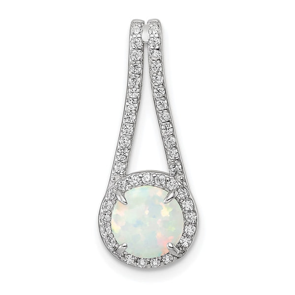 Sterling Silver Rhodium-plated Polished White Opal & CZ Halo Pendant